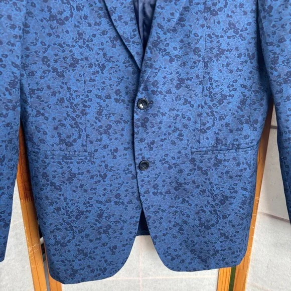 Perry Ellis Portfolio 38R Blue Floral Jacquard Two Button Blazer Jacket Men Slim - Picture 3 of 11